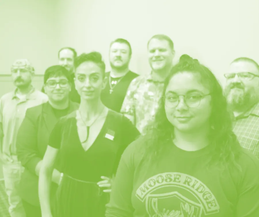 Wells Fargo Workers United members, green and white duotone