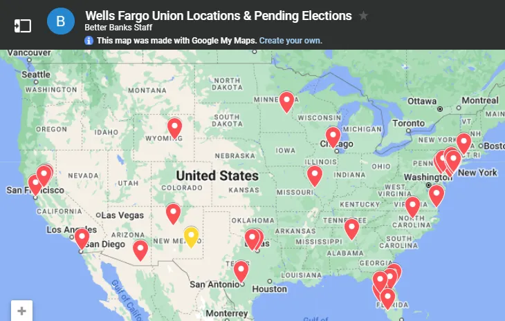 Wells Fargo Workers United Map
