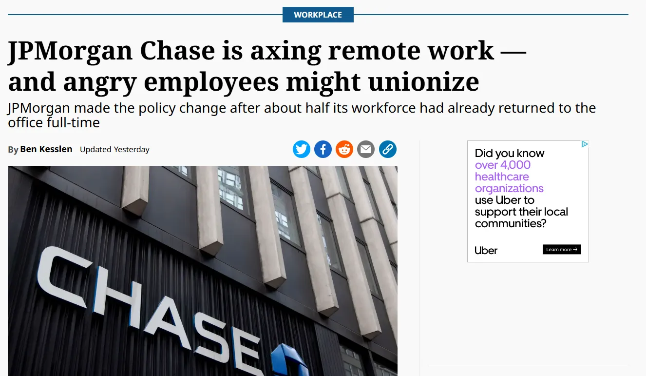 JP Morgan Chase is axing remote work -- and angry employees might unionize