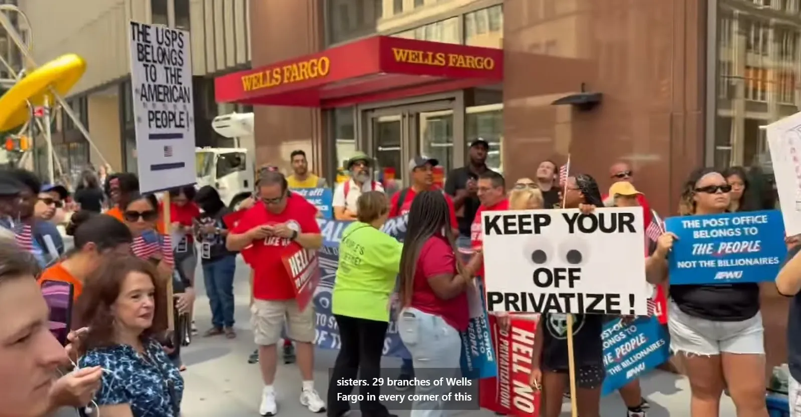 Union members protest Wells Fargo advocating to privatize Post Office