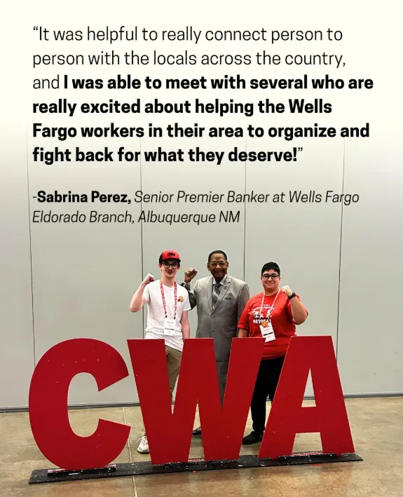 Andy King and Sabrina Perez with CWA President Claude Cummings Jr at CWA Convention