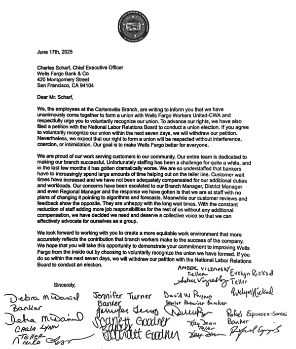 Georgia Union Vote letter
